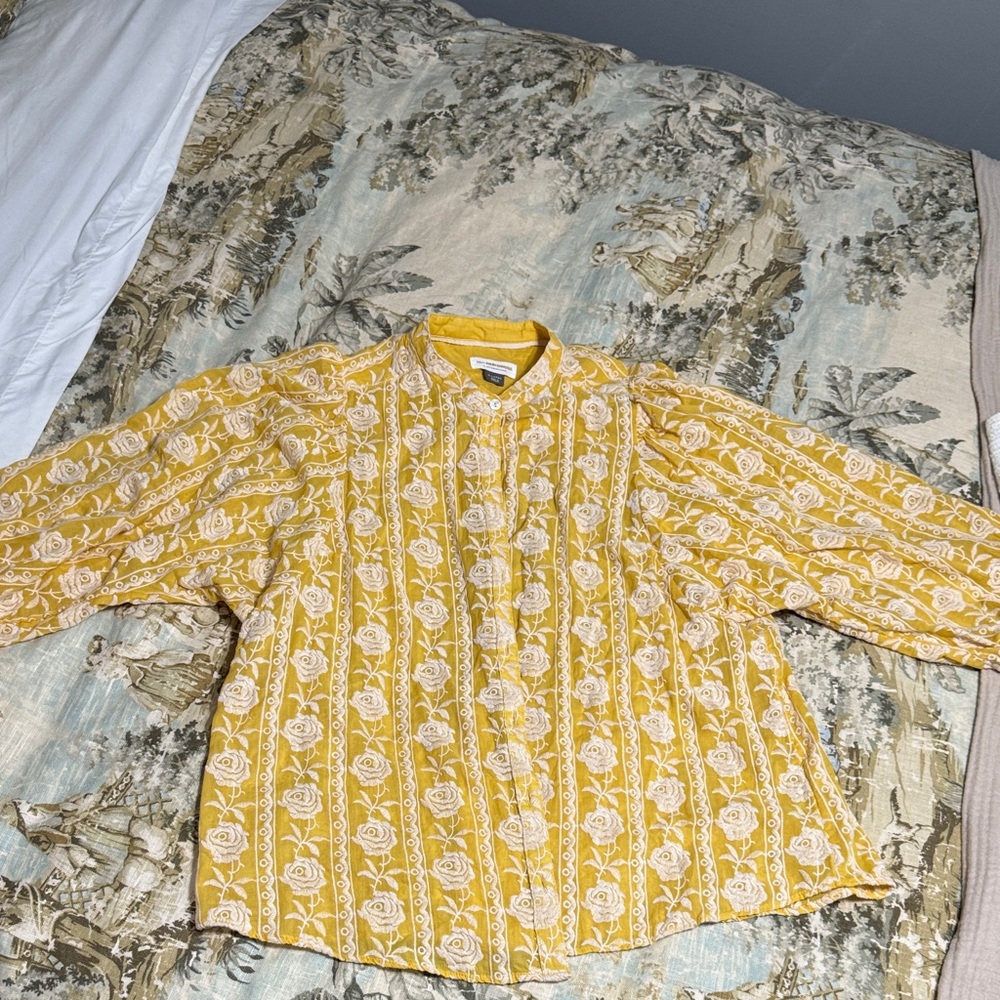 Anthropologie Pilcro XL Yellow Embroidered Floral Top